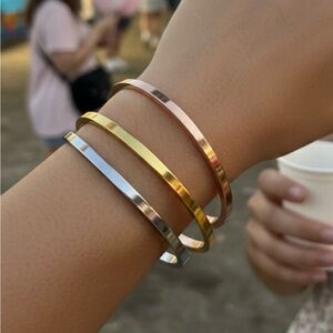 Gold, Silver, and Rose Gold Bangle Set